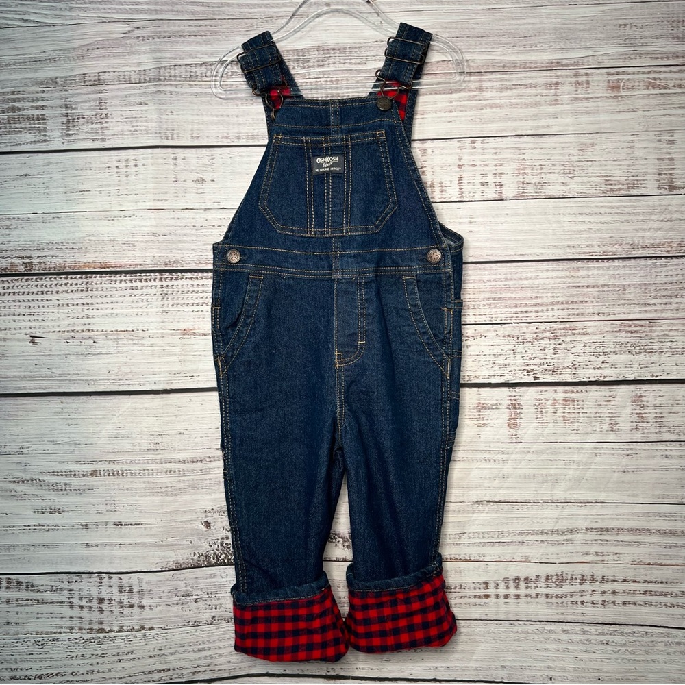 Oshkosh‎ B'gosh Toddler 4T Buffalo Plaid Overalls Denim Cotton Blend